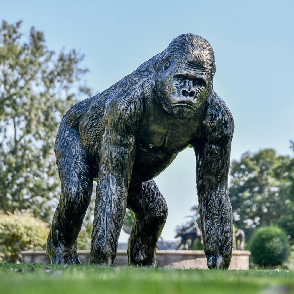 Brushed Bronze Effect Gorilla Sculpture 