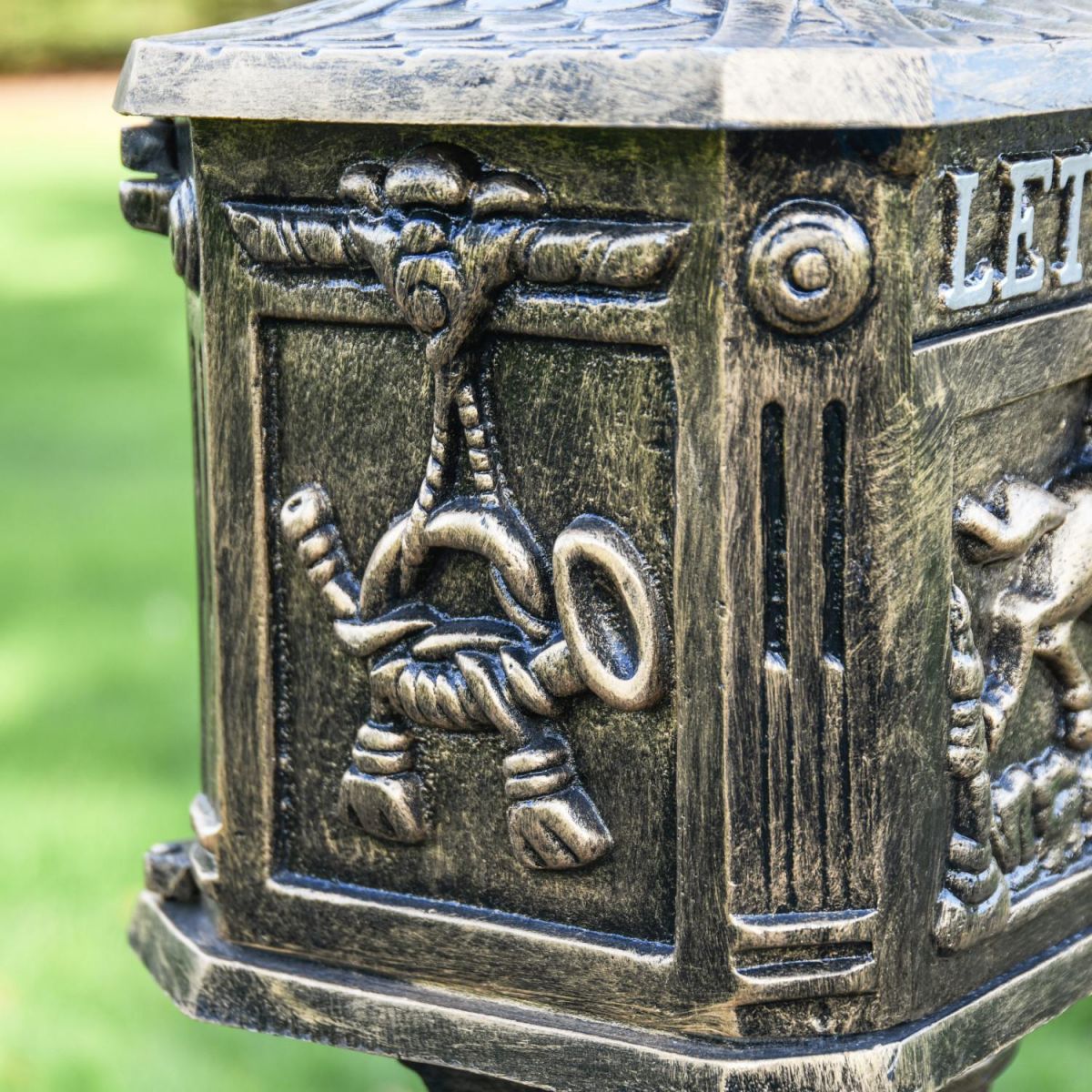 Close-Up of Product Detail on Cast Aluminium Post Box