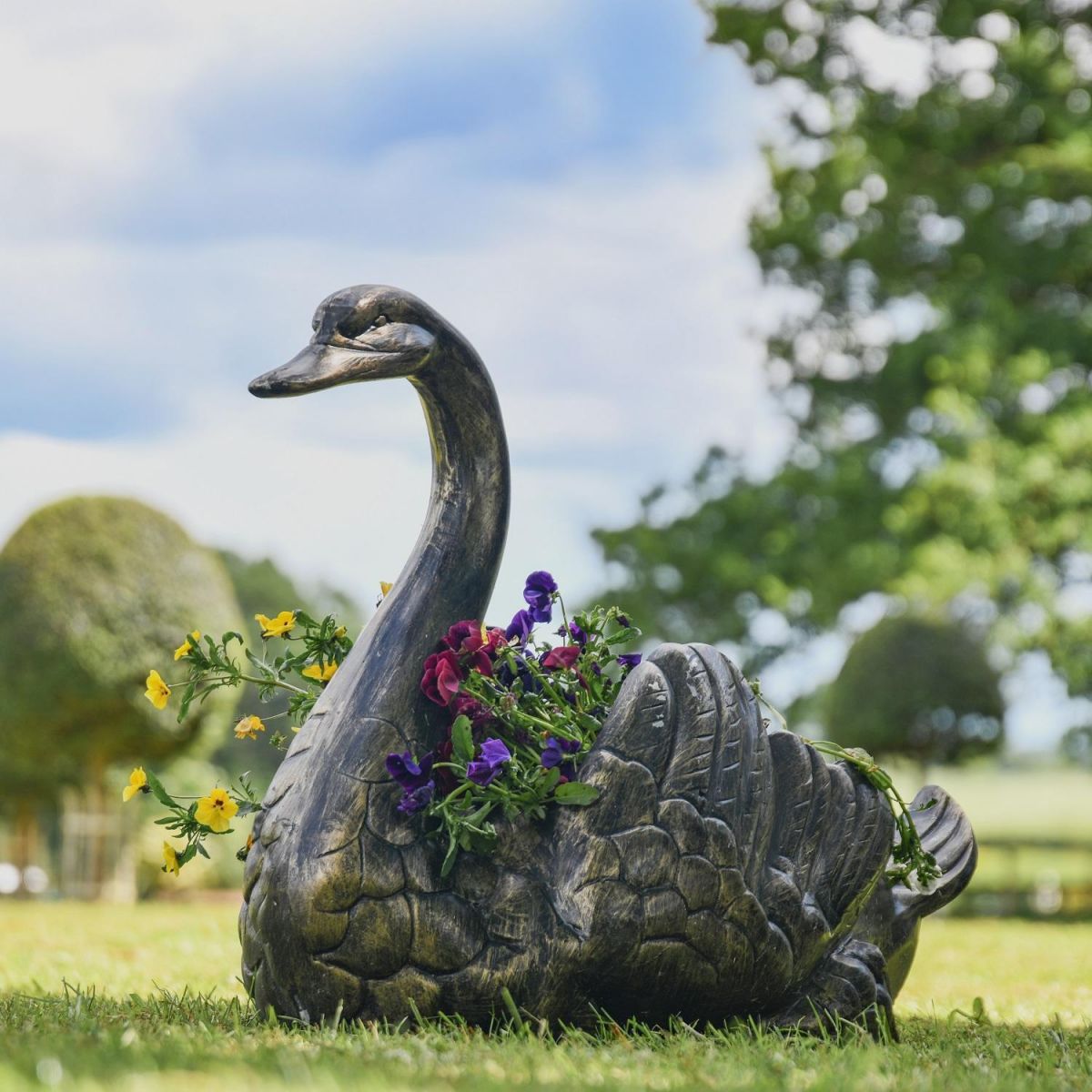 Brushed Gold Swan Flower Planter