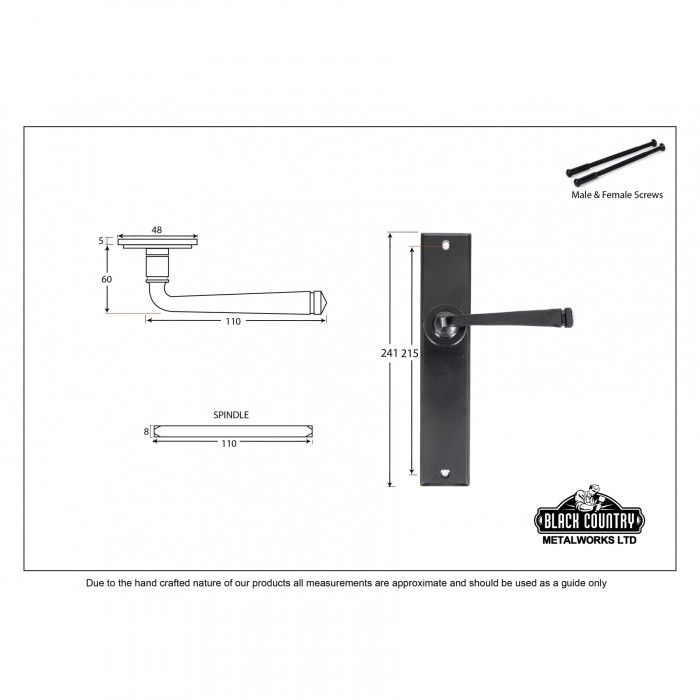 "Buckthorn" Large Lever Latch Set Dimensions