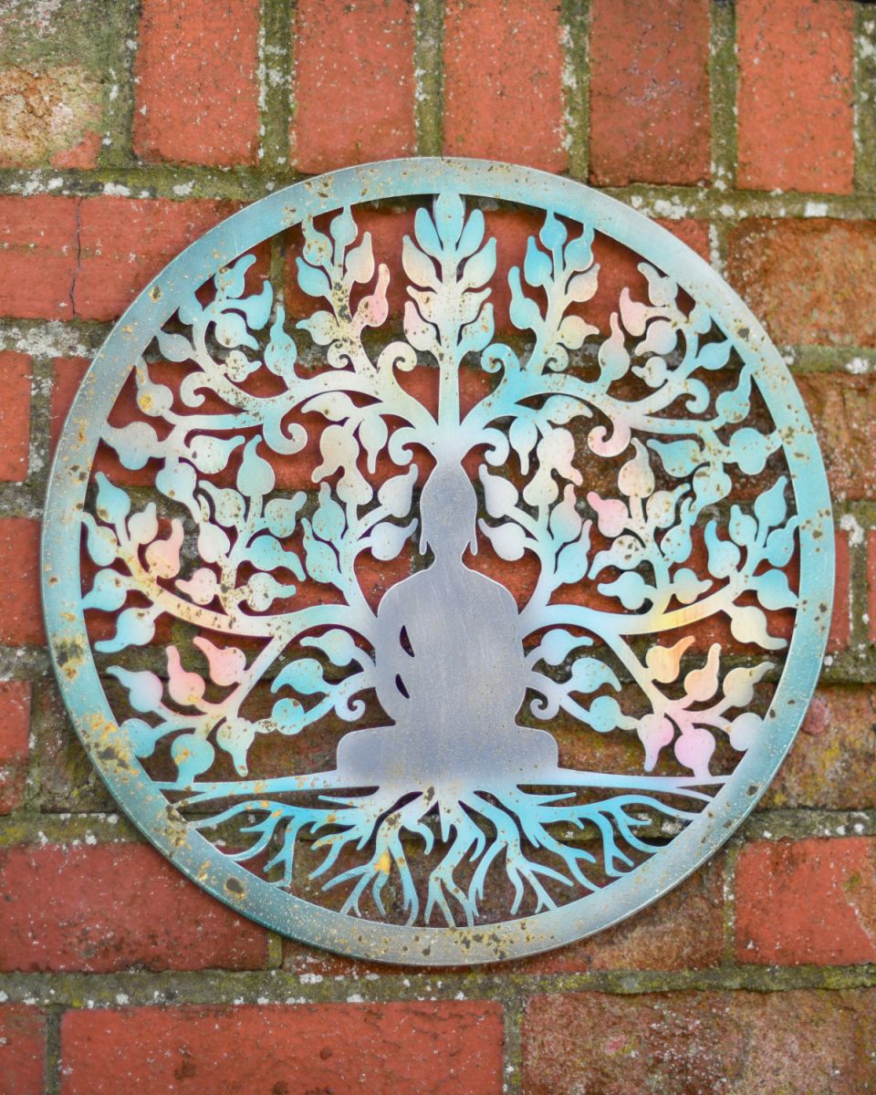 Buddha and tree garden wall art