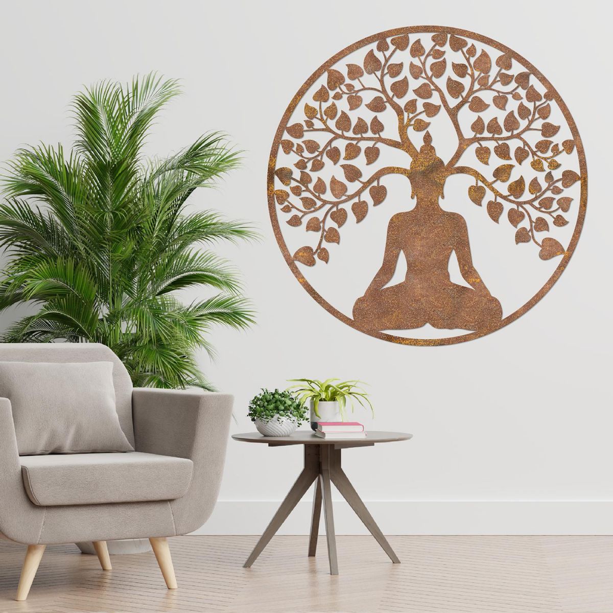 "Buddha Tree" Rustic Wall Art in a Modern Sitting Room