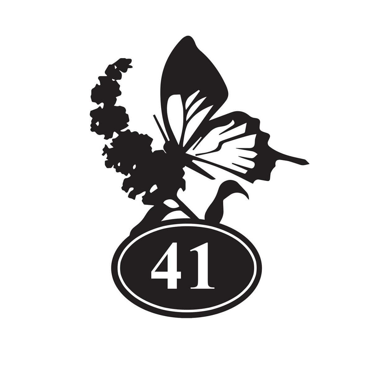 Butterfly Iron House Number Sign Finished in Black