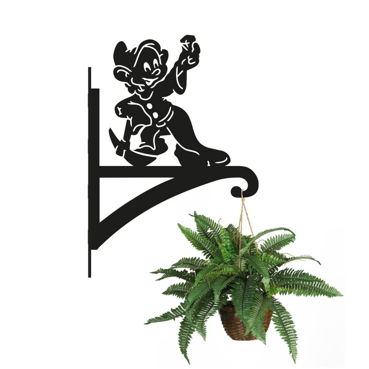 Cartoon "Diamond Wielding" Dwarf Hanging Basket Bracket with Planter