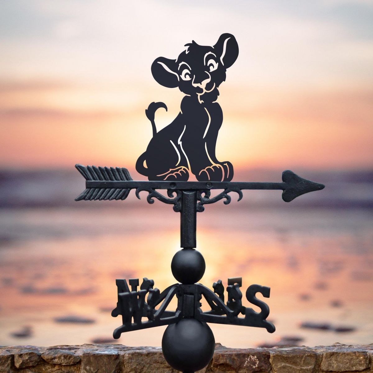 Cast Iron & Steel Weathervane with Cartoon Lion Cub Topper