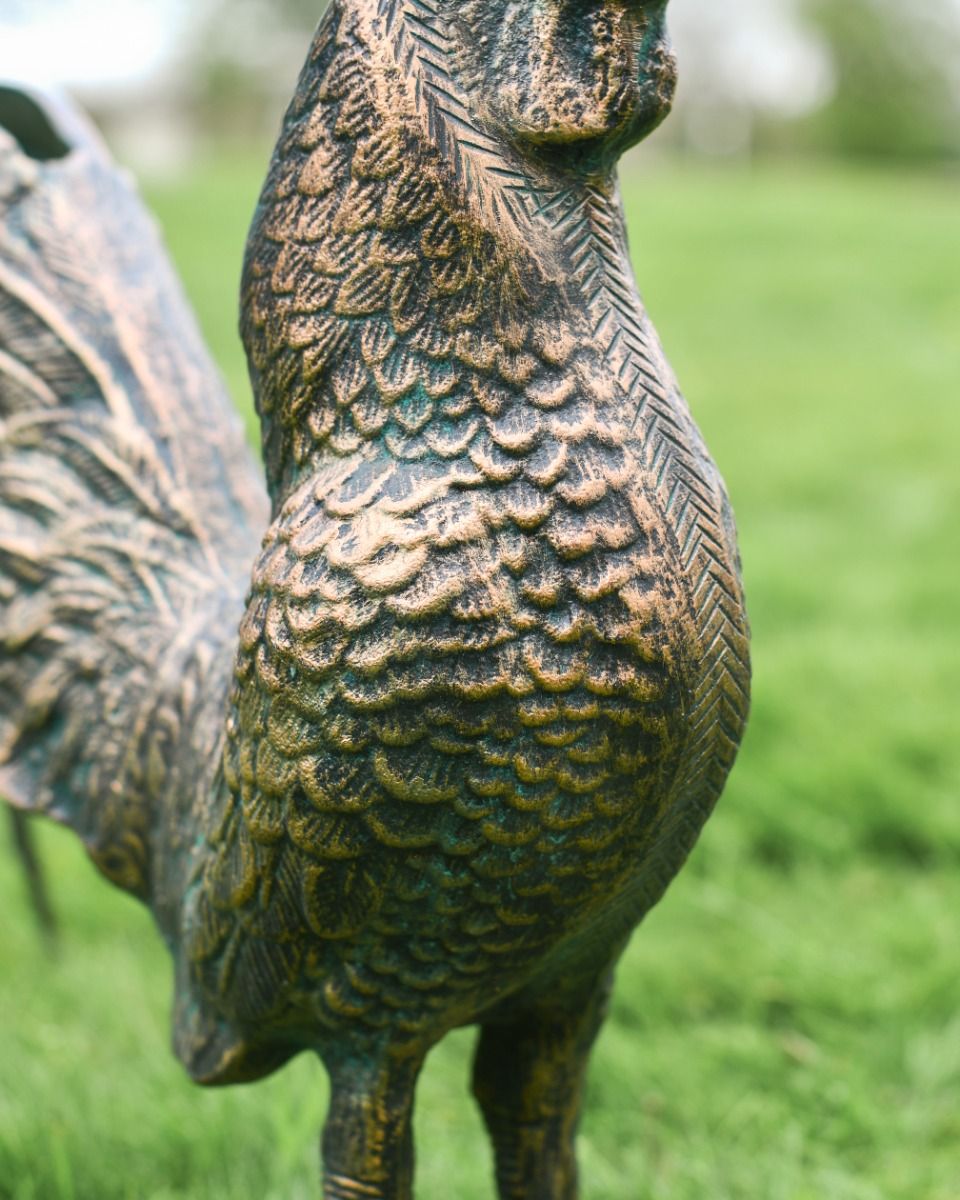 Cast Aluminium "Casper" Rooster Garden Sculpture in Brushed Bronze