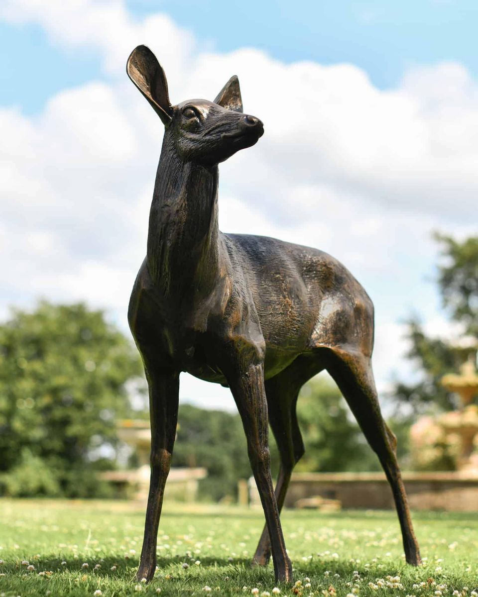 Cast Aluminium Doe Sculpture - Facing Left in Situ