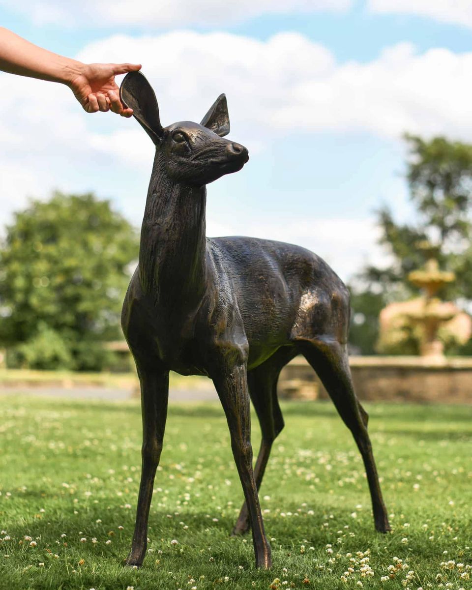 Scale Shot of Cast Aluminium Doe Sculpture - Facing Left