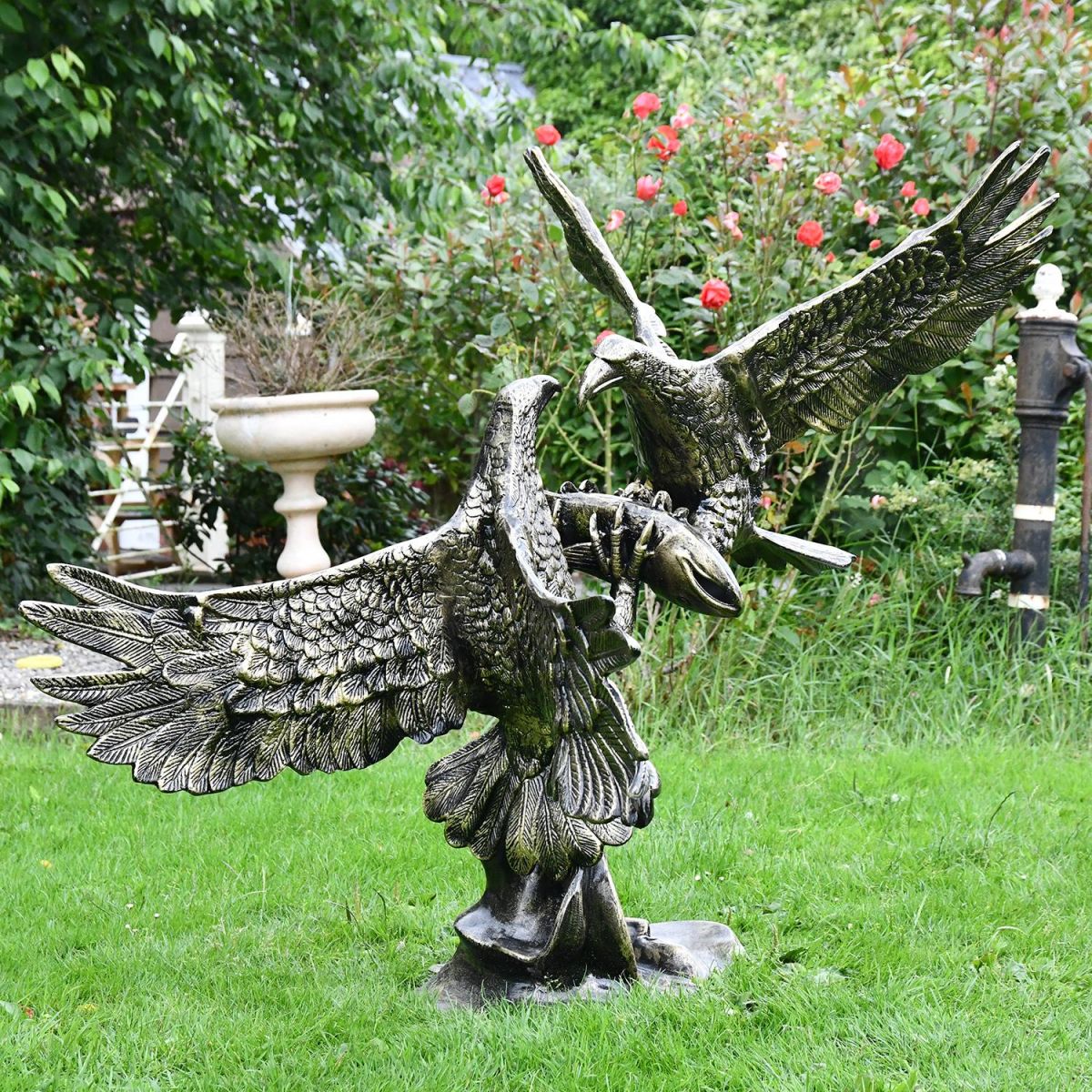 Eagles Fighting Sculpture Created in a Cast Aluminium