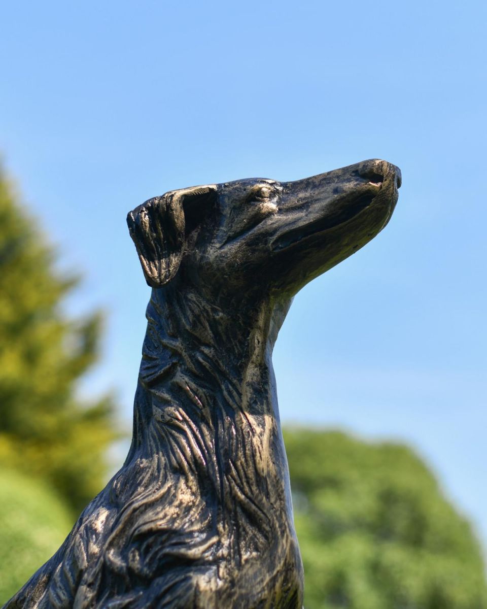 Close-Up of Cast Aluminium "Good Boy" Sitting Dog Garden Sculpture