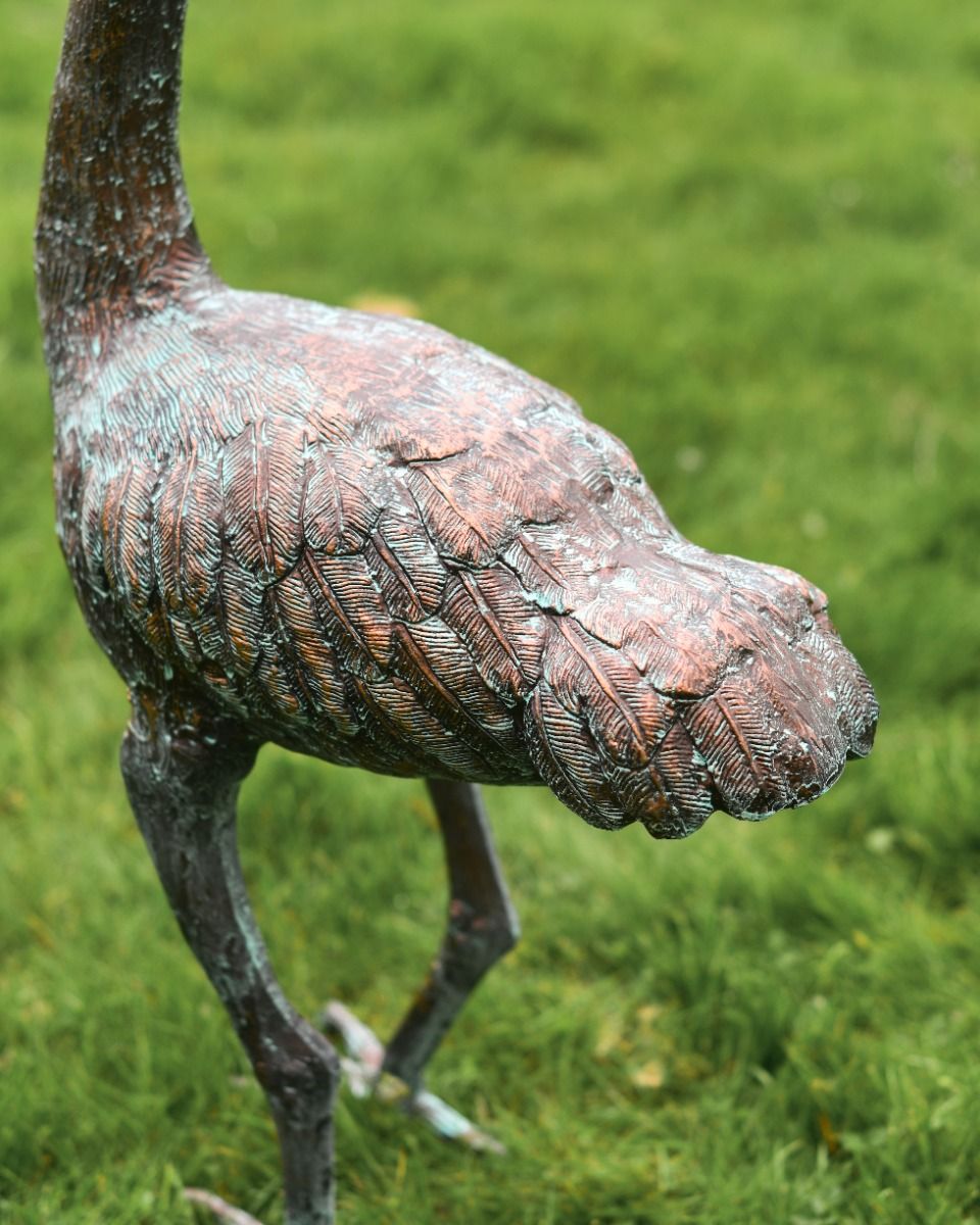 Cast Aluminium "Mason" Emu Garden Sculpture in Verdigris Feathers Close Up