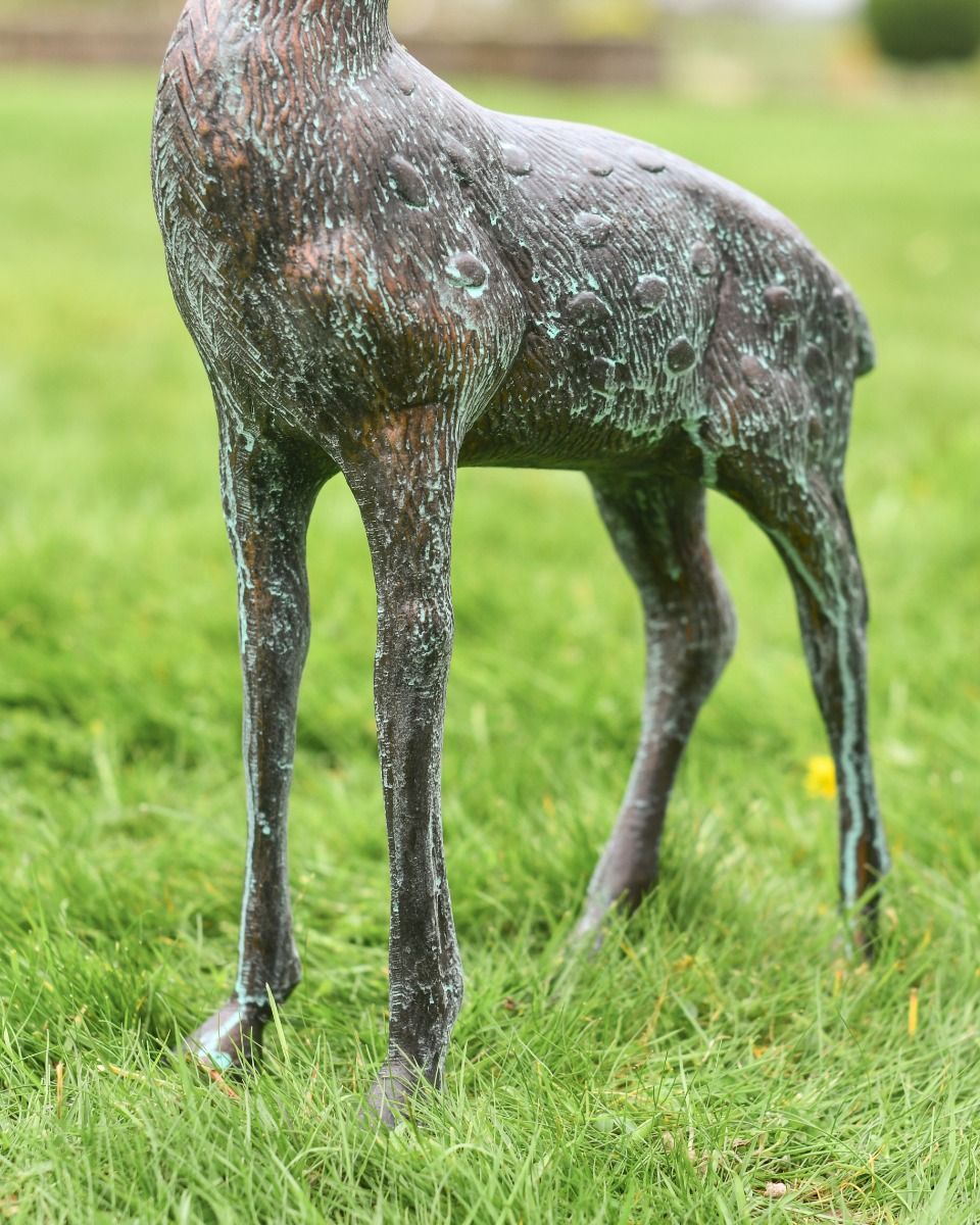 Cast Aluminum "Facing Up" Contemporary Buck Garden Sculpture Spotted Close Up