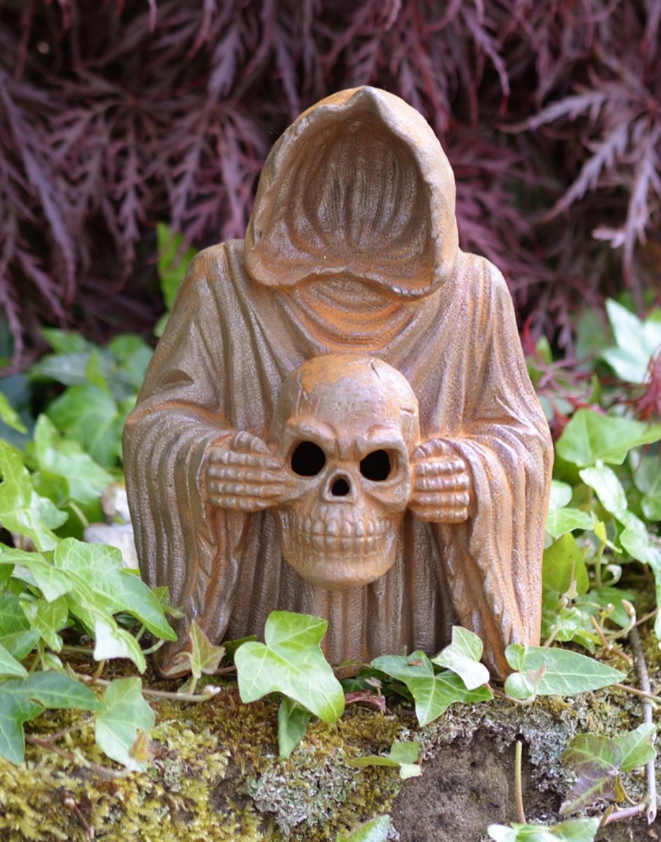 Cast iron Grim Reaper & Skull Sculpture