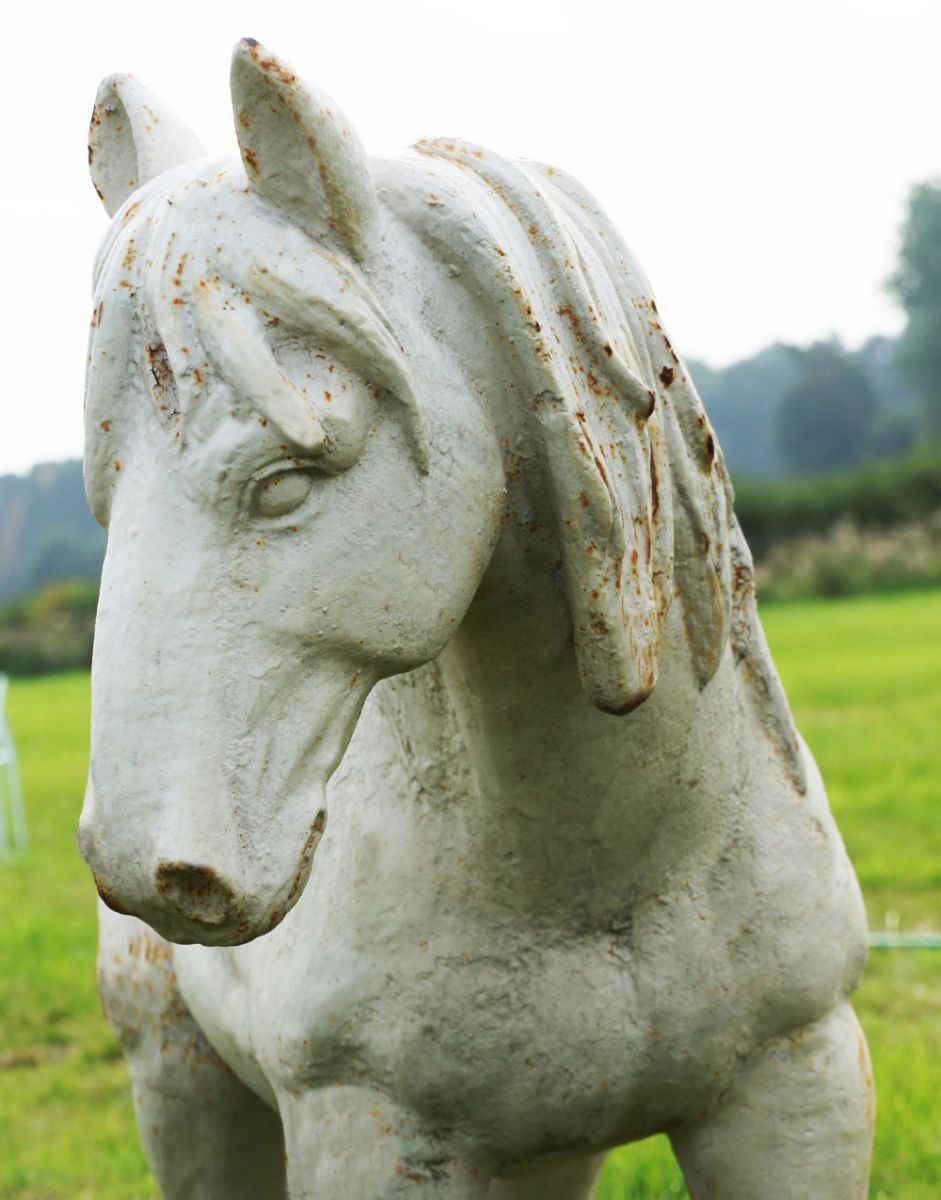 Close-up of the Cream Miniature Cast Iron Pony Sculpture
