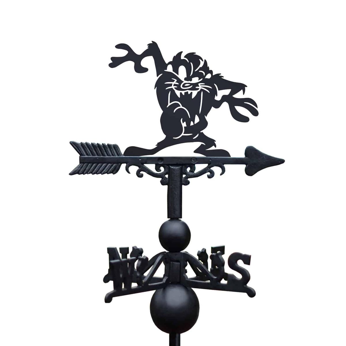 Cast Iron & Steel Cartoon Tasmanian Devil Weathervane on White Background