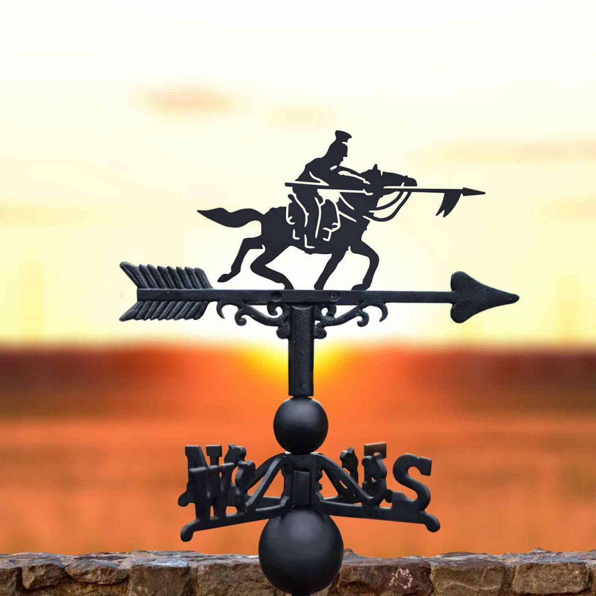 Cast Iron & Steel Weathervane with Crimean War British Lancer Cavalry Topper