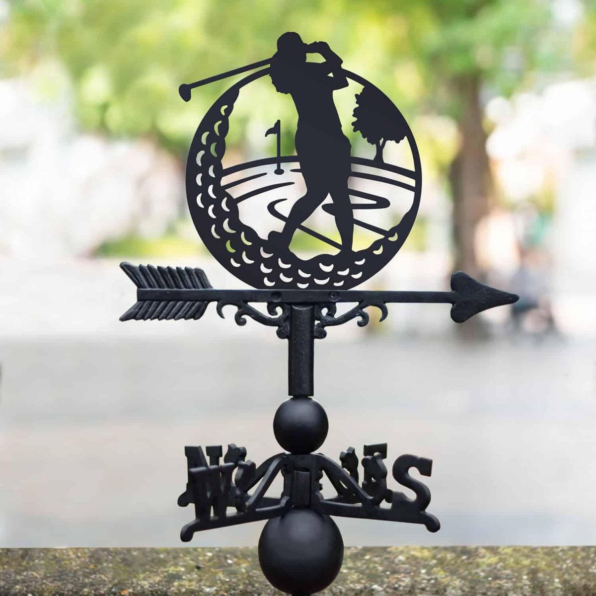 Cast Iron & Steel Female Golfer Weathervane in Situ