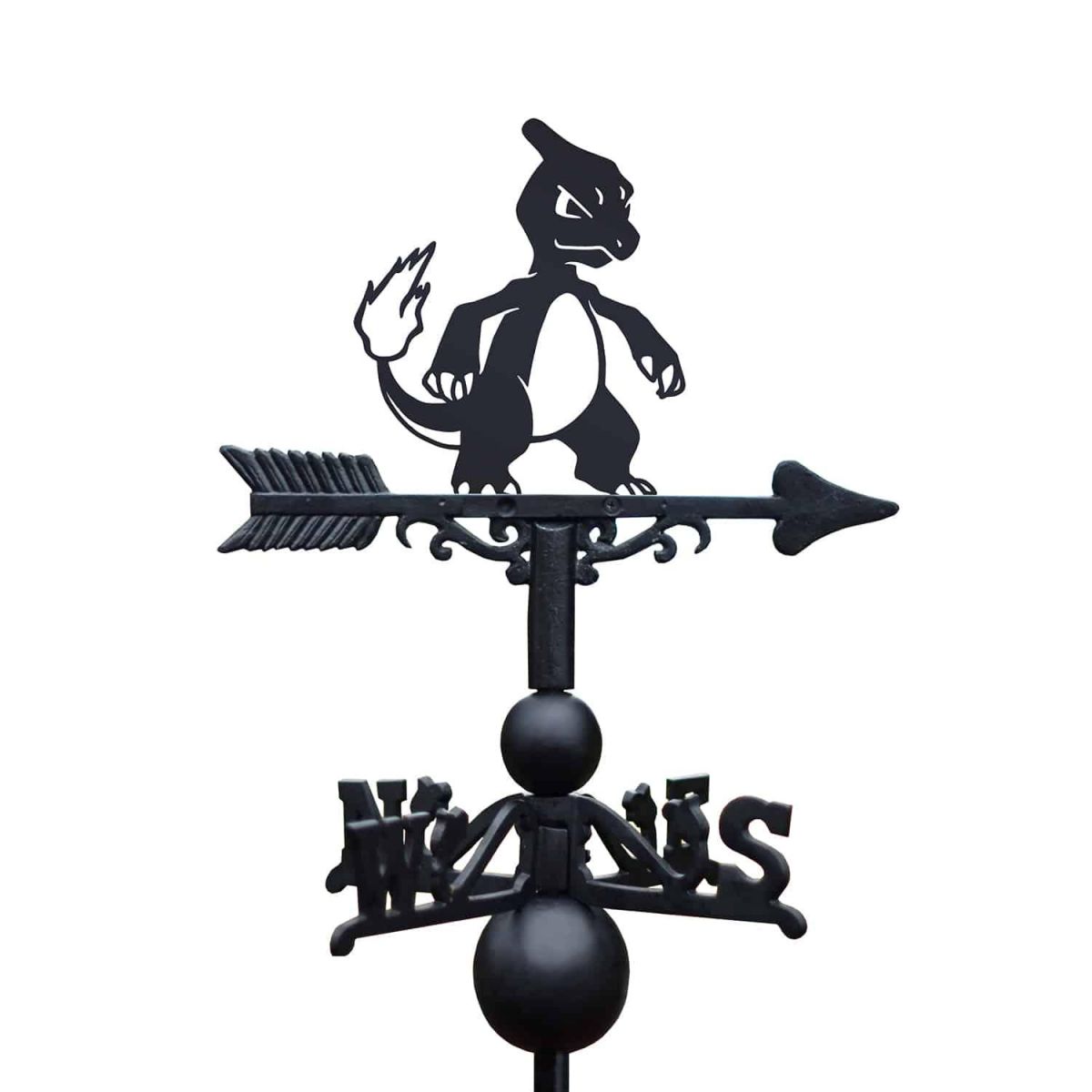 Cast Iron & Steel First Evolution Fire Lizard Character Weathervane on White Background