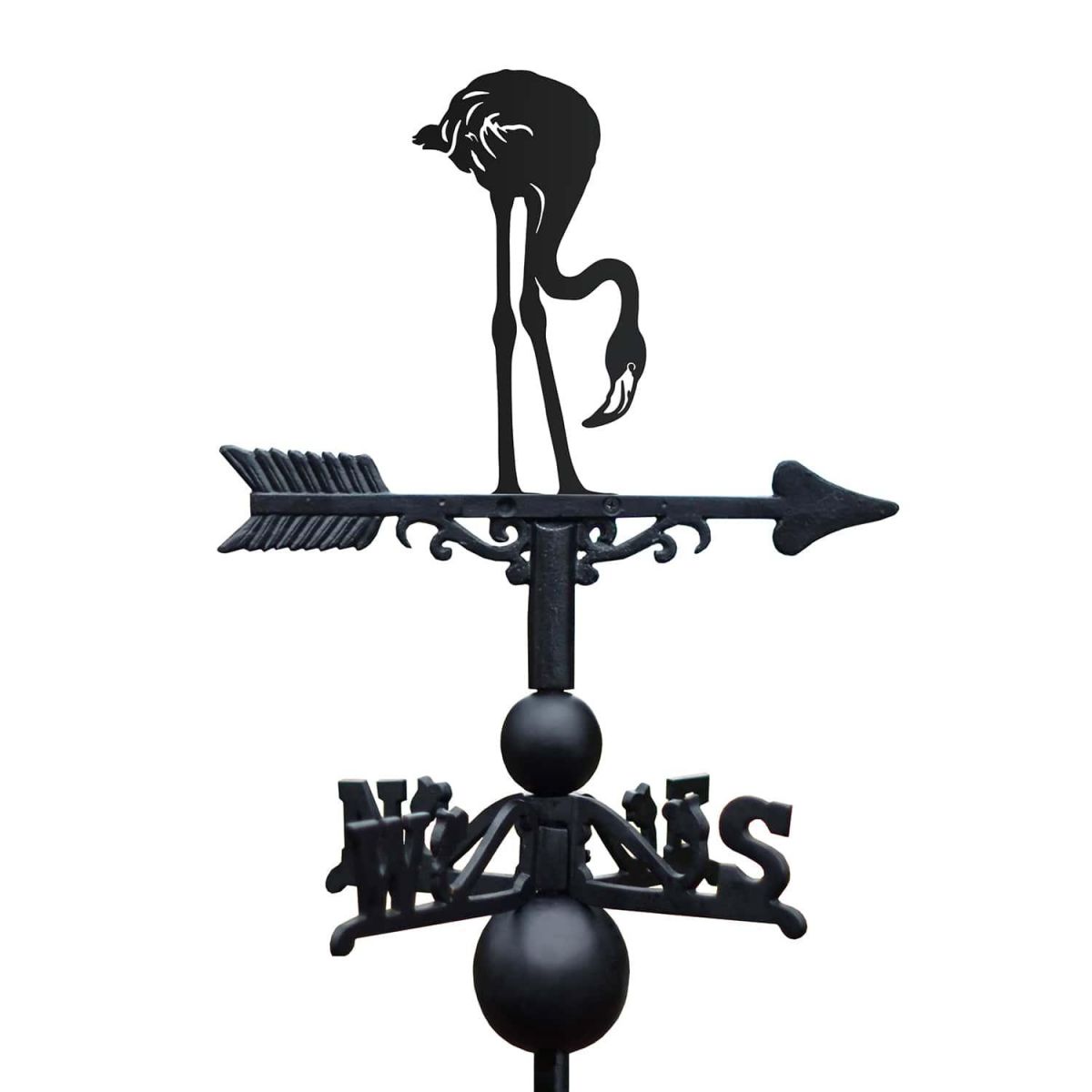 Cast Iron & Steel Head Down Flamingo Weathervane on White Background