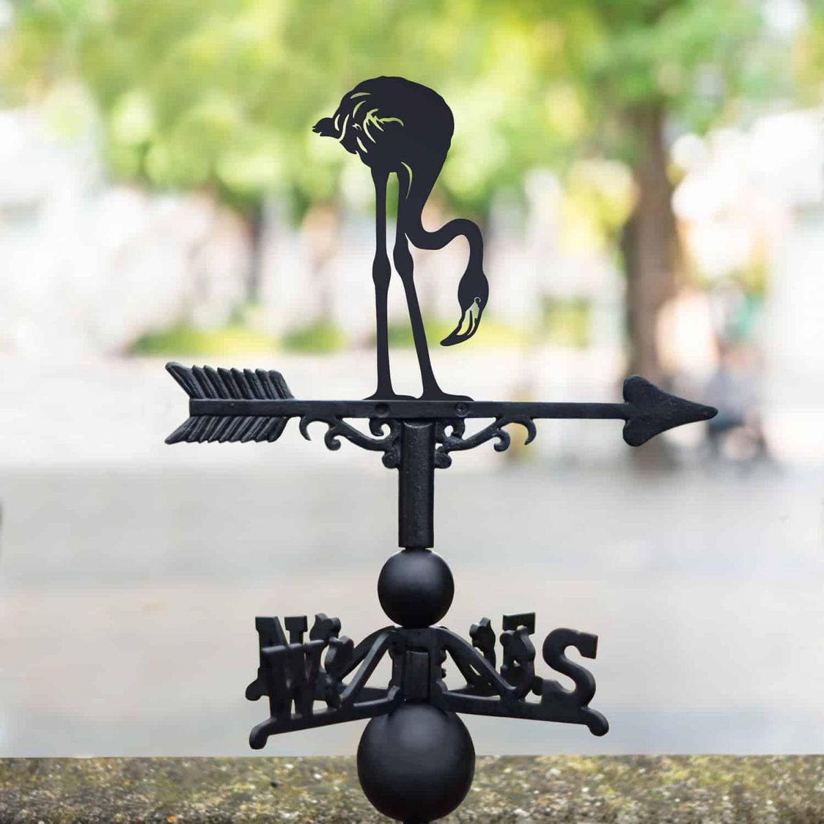 Cast Iron & Steel Head Down Flamingo Weathervane in Situ