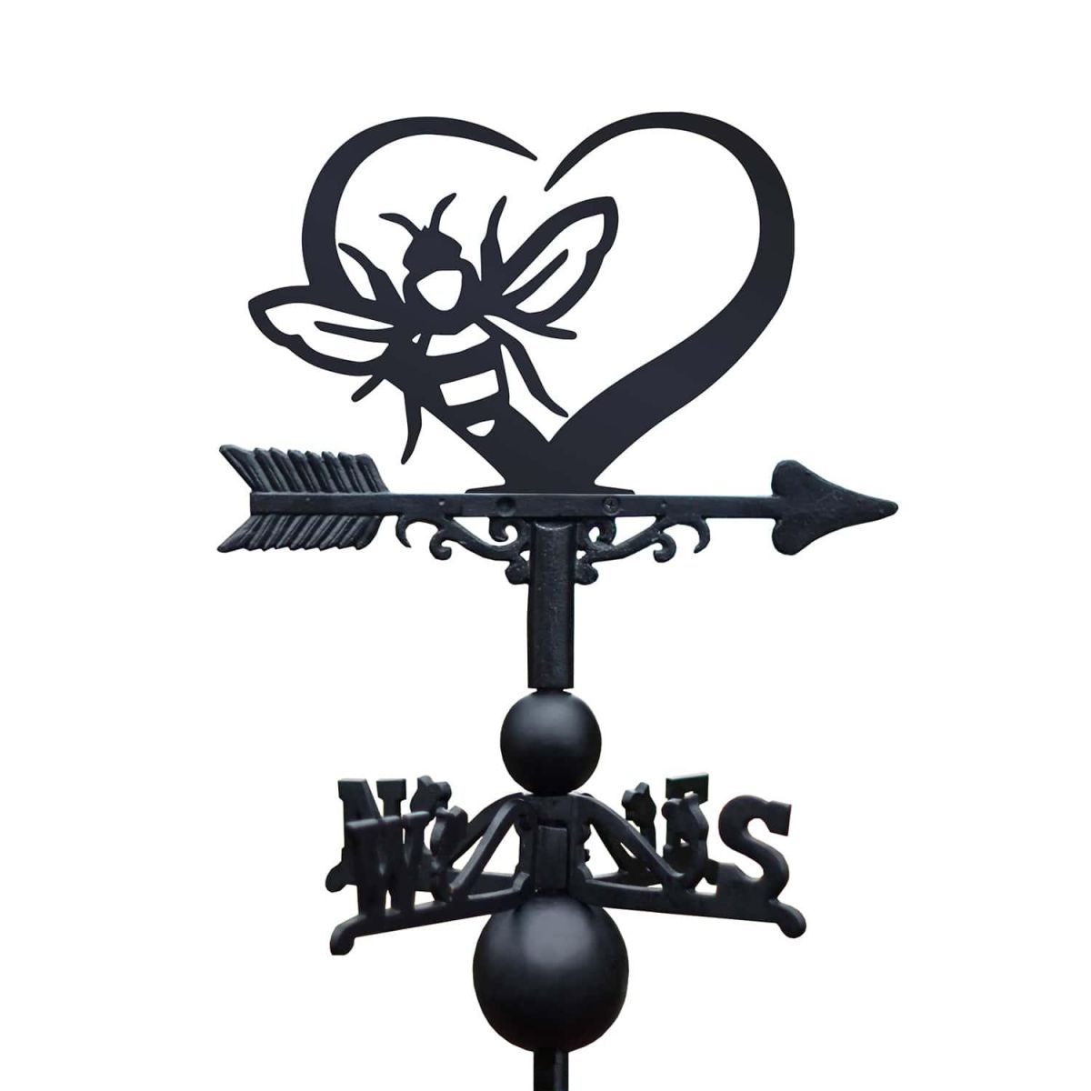 Close-Up of Cast Iron & Steel Heart & Bumble Bee Weathervane