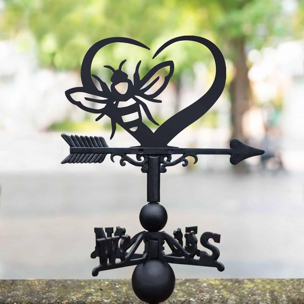 Cast Iron & Steel Weathervane with Heart & Bumble Bee Motif