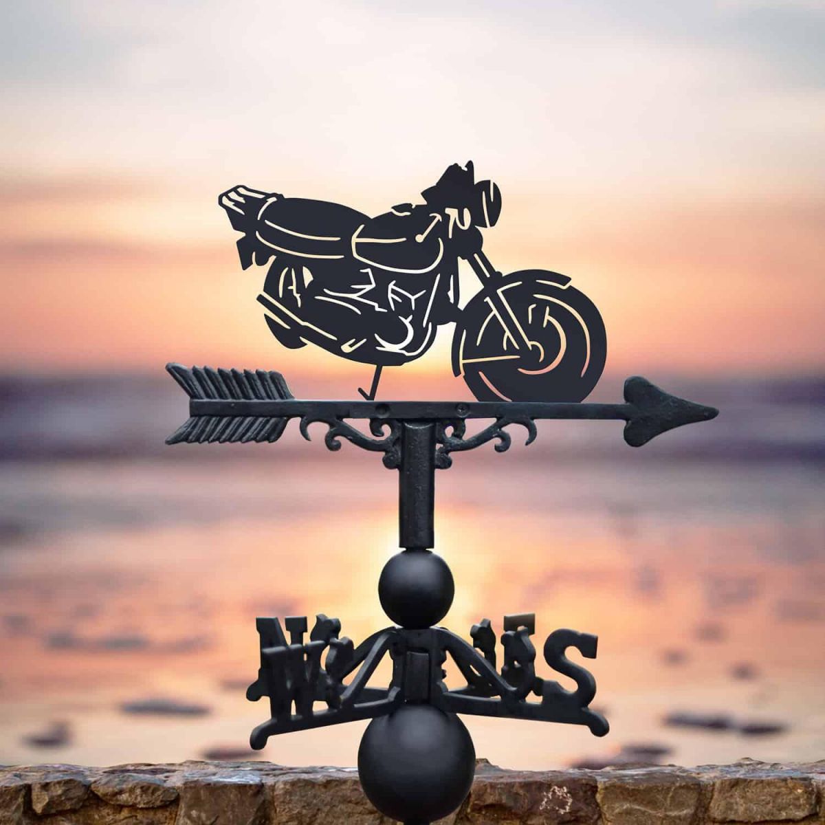 Cast Iron & Steel Hyosung GT250 Motorbike Weathervane in Situ