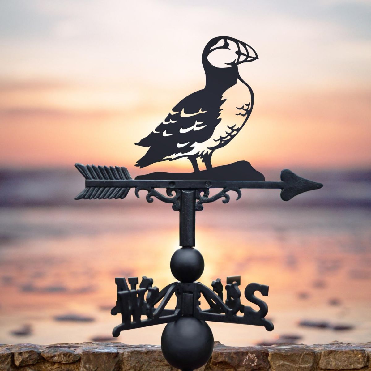 Cast Iron & Steel Puffin Weathervane in Situ