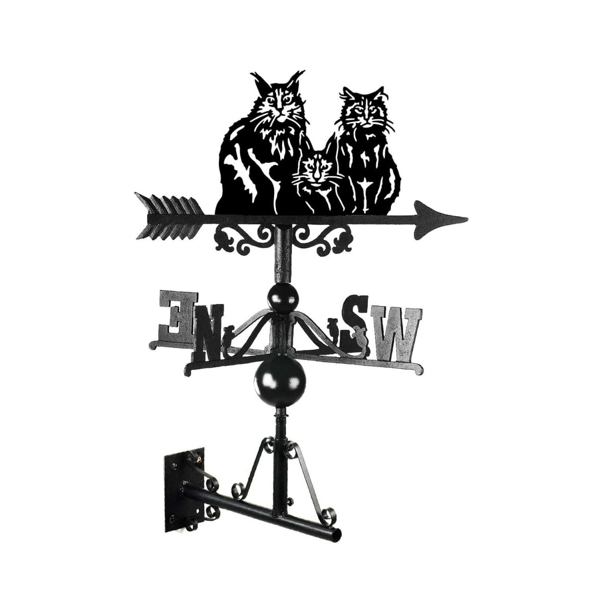 Mounted Cast Iron & Steel Three Cats Weathervane