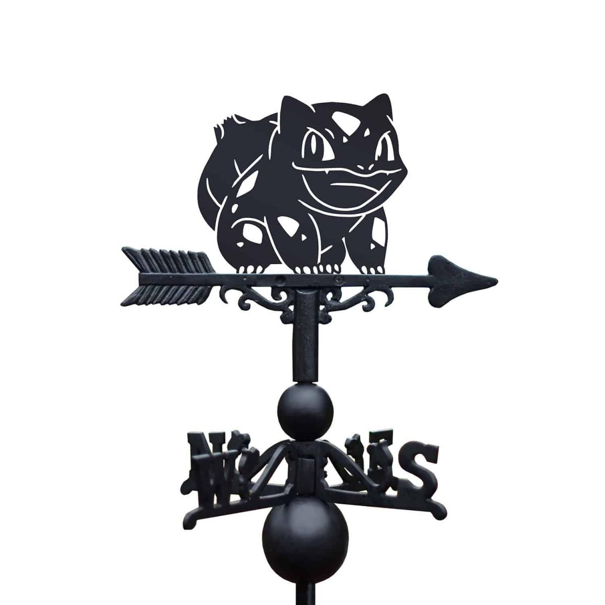 Cast Iron & Steel Unevolved Cartoon Amphibian Character Weathervane on White Background