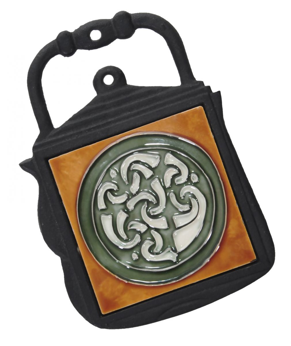 Orange and Green Cast Iron "Tea Pot Shape" Kitchen Trivet