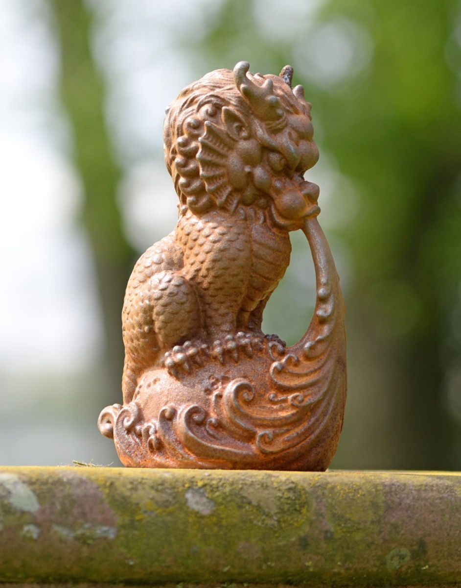 Cast Iron Fire Breathing Chinese Dragon Sculpture