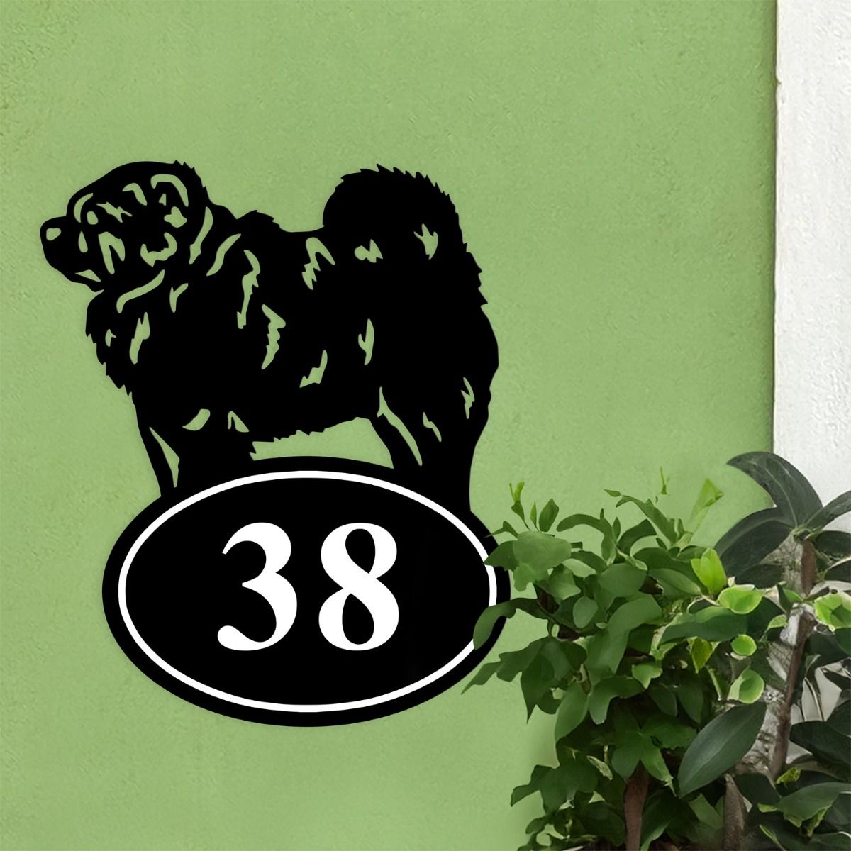Chow Chow Dog Iron House Number Sign