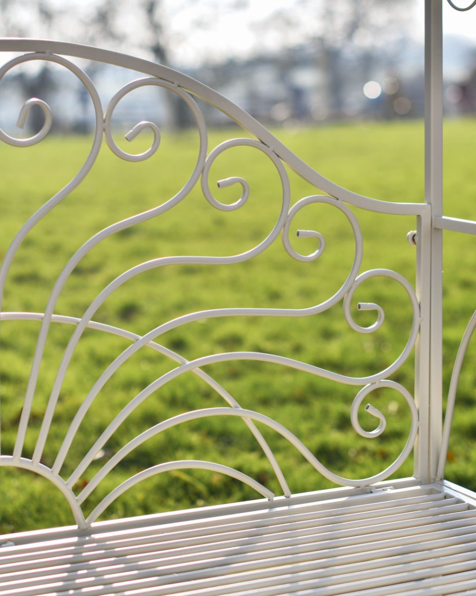 Details On The Back Of The Cream Arbour Garden Bench 