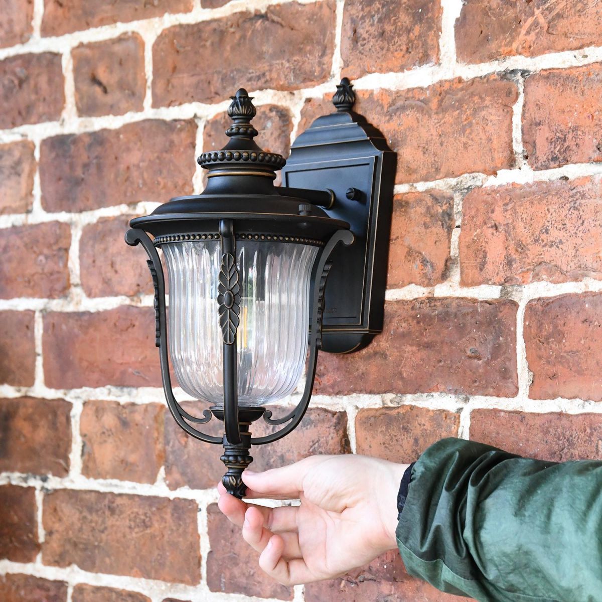 "Christleton" Bronze Wall Mounted Porch Light to Scale