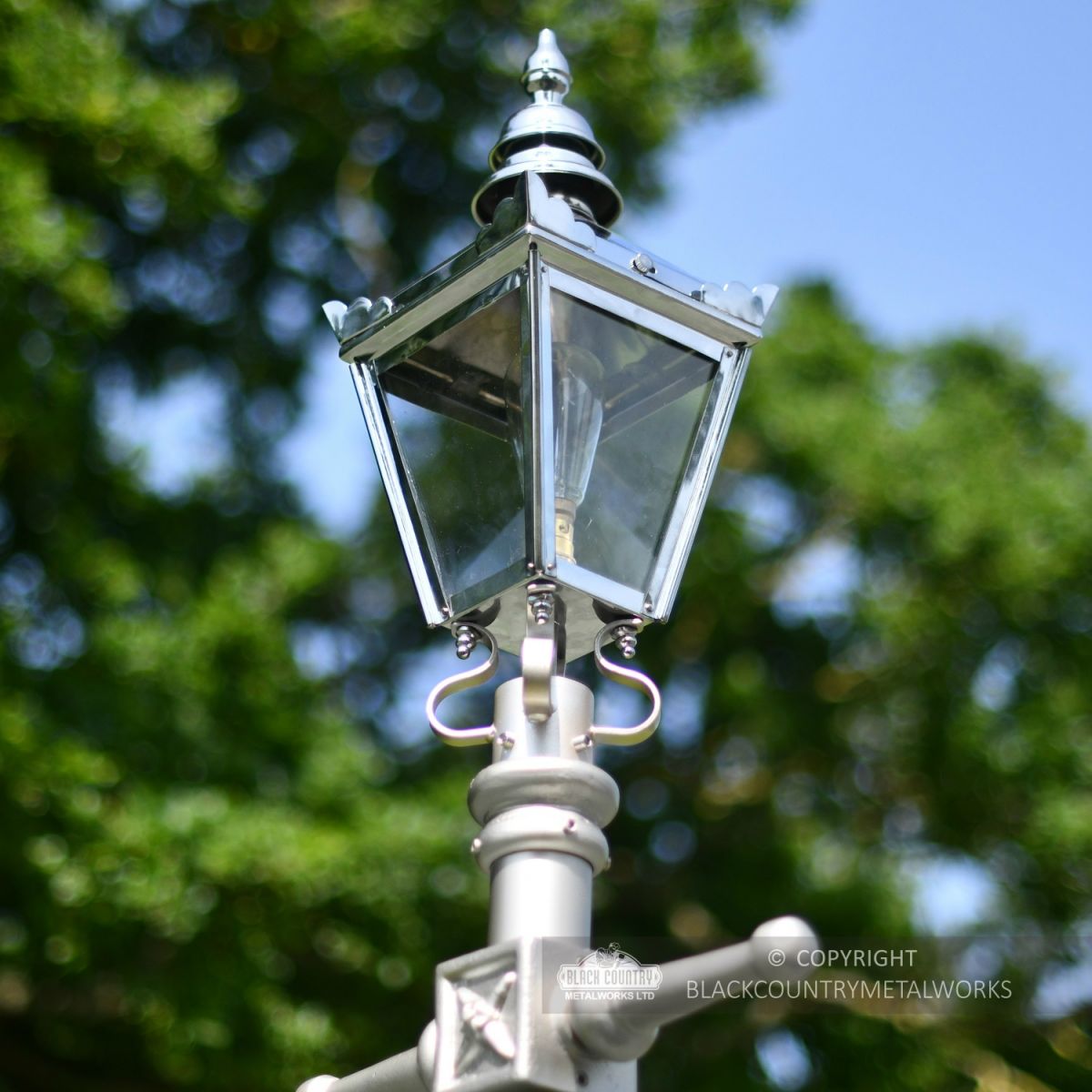 Chrome Victorian Lantern Top On Silver Lamp Post