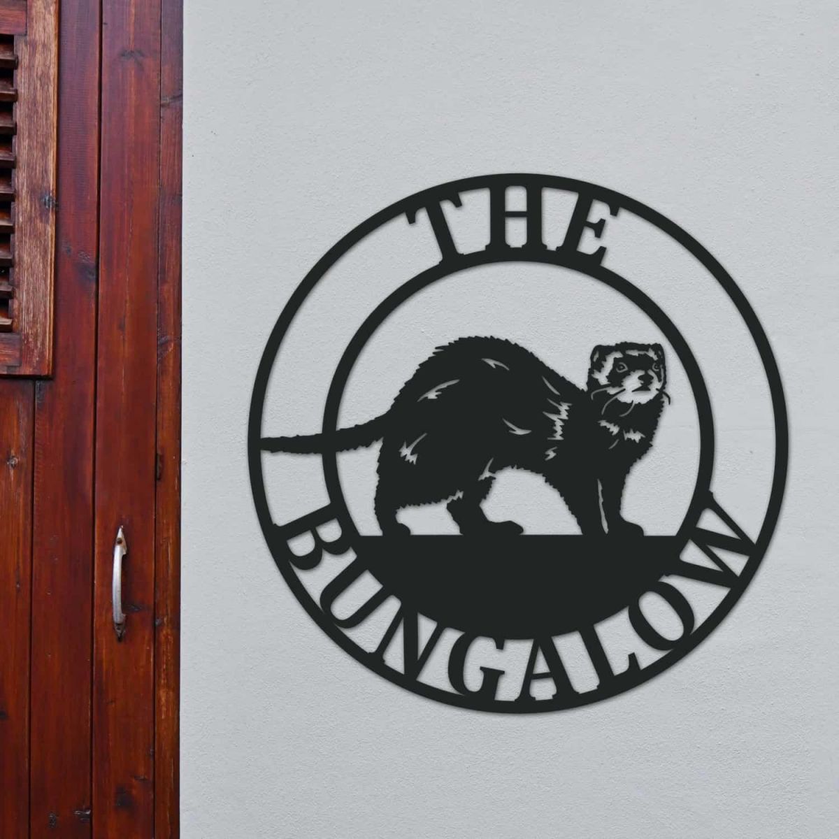 Circular Steel House Name Sign with "Ferret" Design