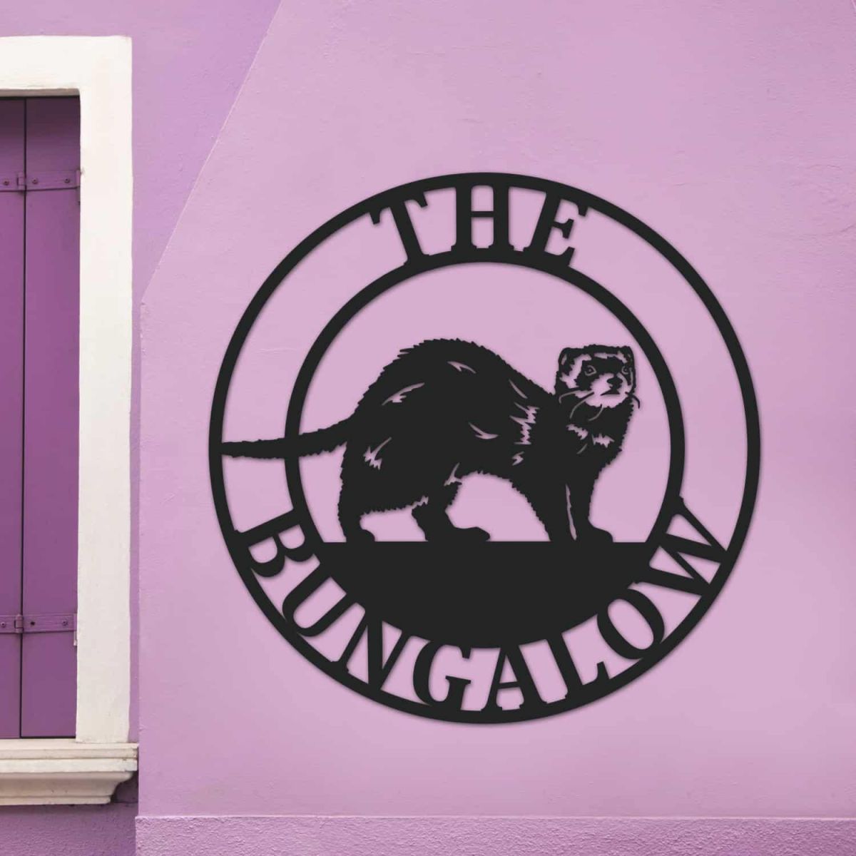 Circular Steel House Name Sign with "Ferret" Motif