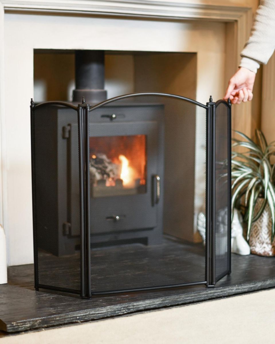 Scale Shot Of Classic Black Three Fold Fire Guard