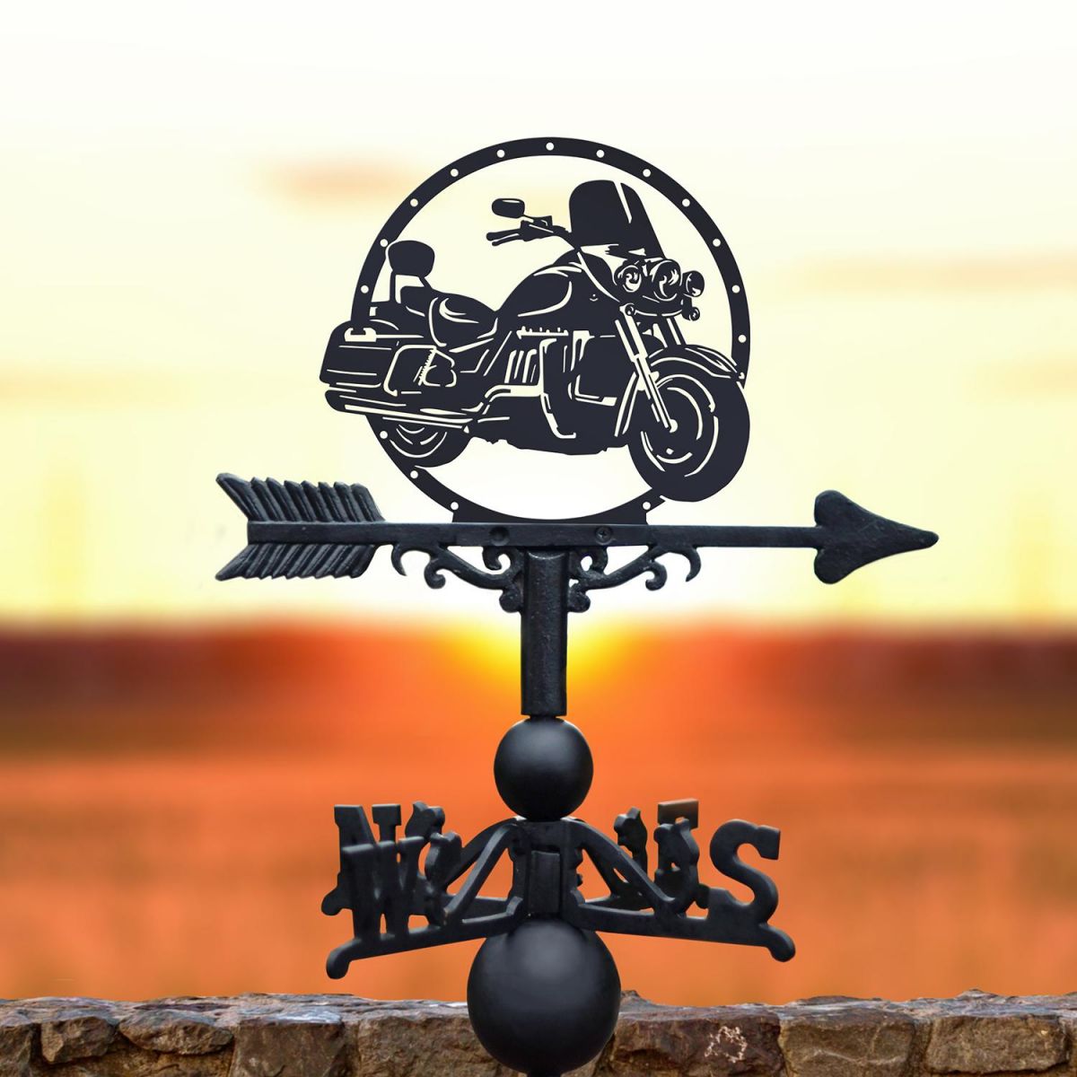 Classic Triumph Motorbike Weathervane in the Sunset