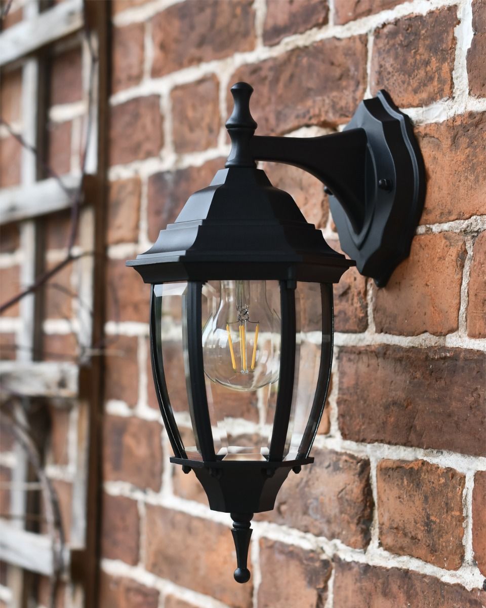 Traditional Black "Clear Skies" Aluminium Victorian Top Fix Wall Lantern