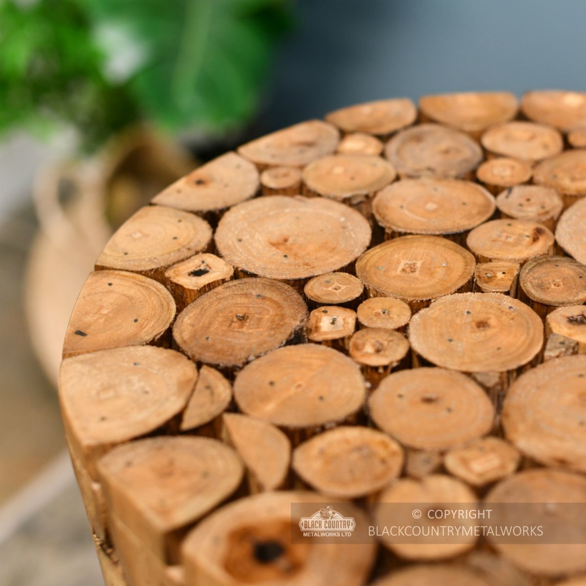 Close-up of the Wooden Log Design Top on the Table