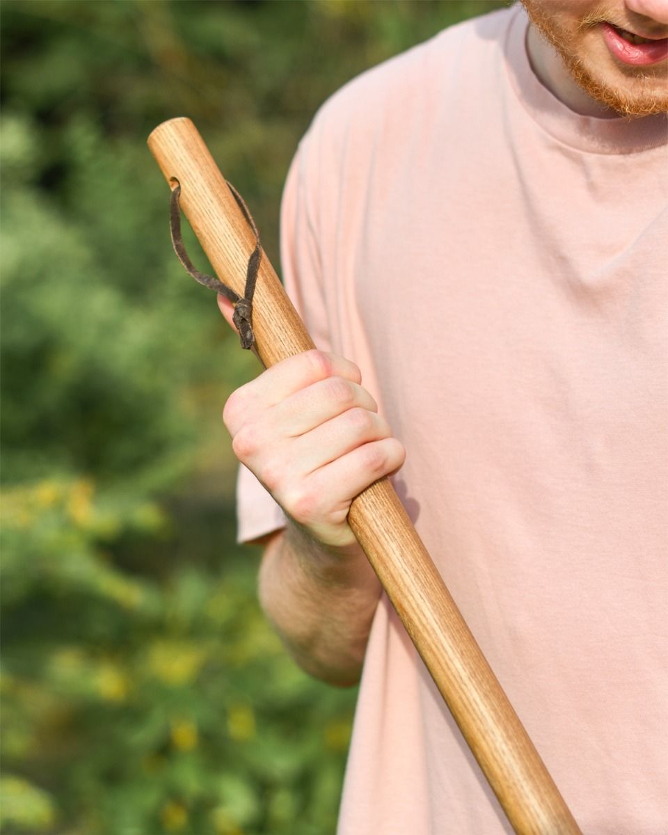 Close Up of Ash Wood and Strap on Lawn and Leaf Garden Rake