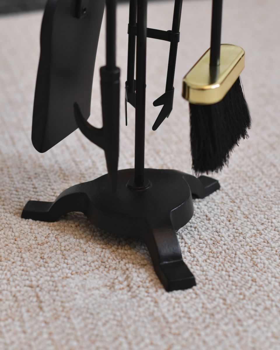 close up of freestanding base on fireside companion set