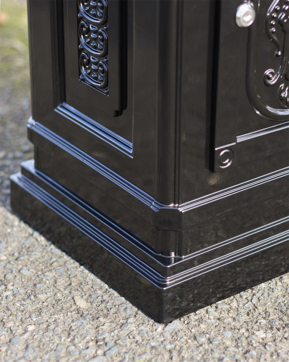 Close Up of Black Camden Free Standing Post Box