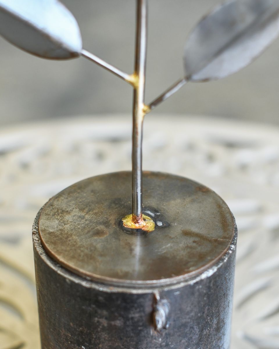 Close up of base detail on Recycled Metal Sunflower Sculpture