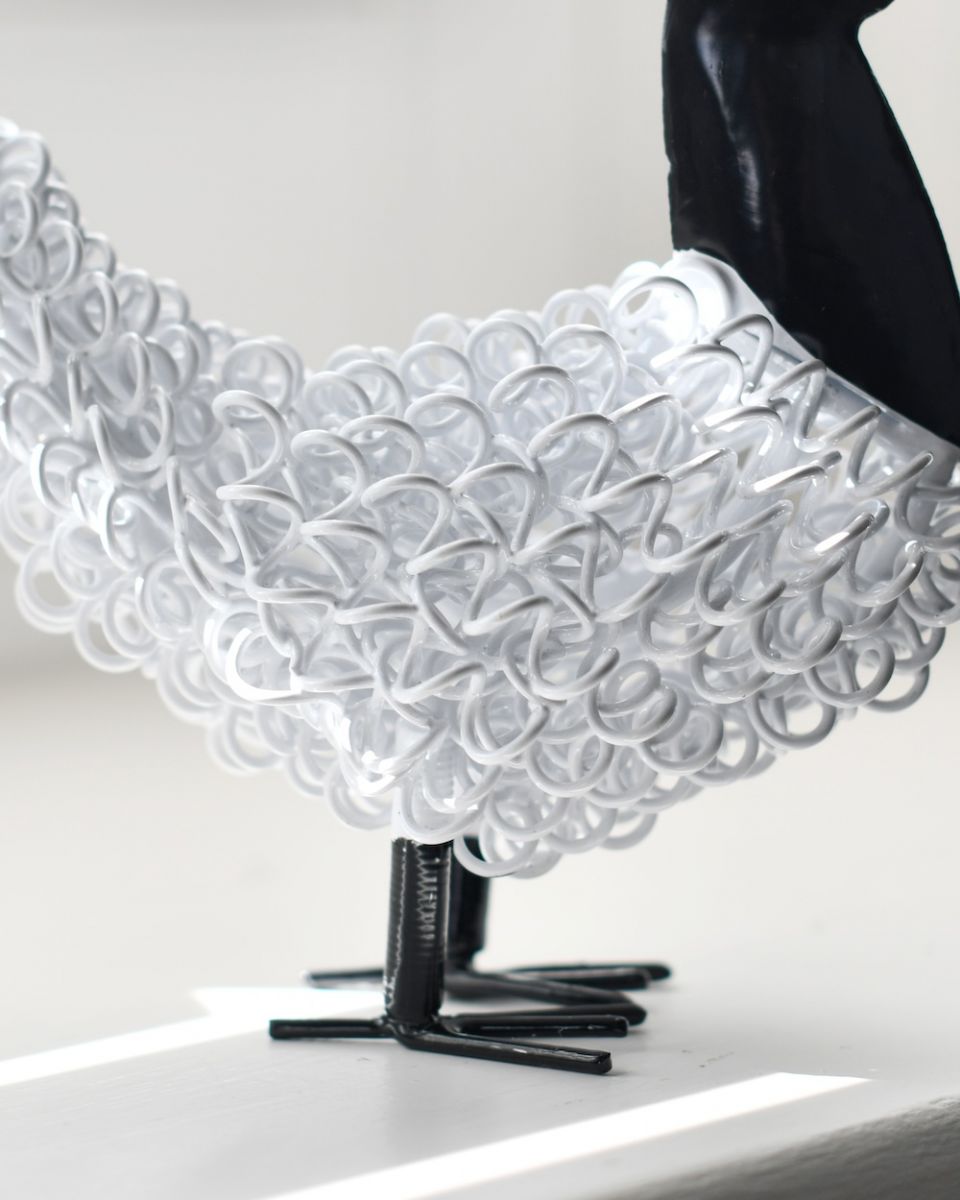 Close up of body detail on recycled metal cockerel sculpture
