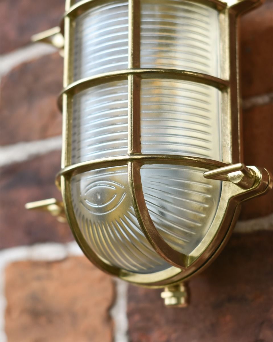 Close Up Of Antique Brass Nautical "Bayside" Wall Light