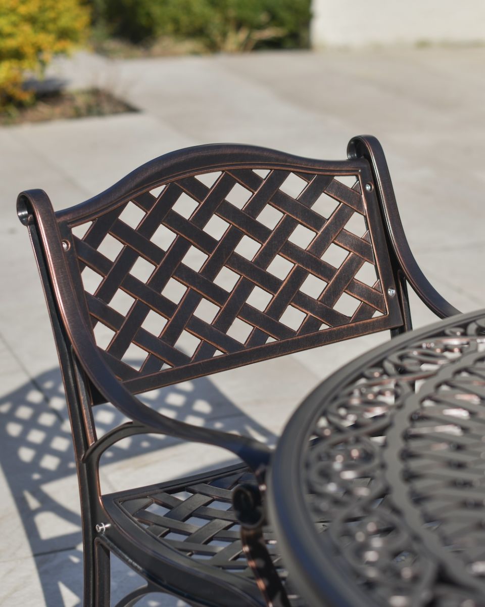 close up of aluminium lattice detail on chair