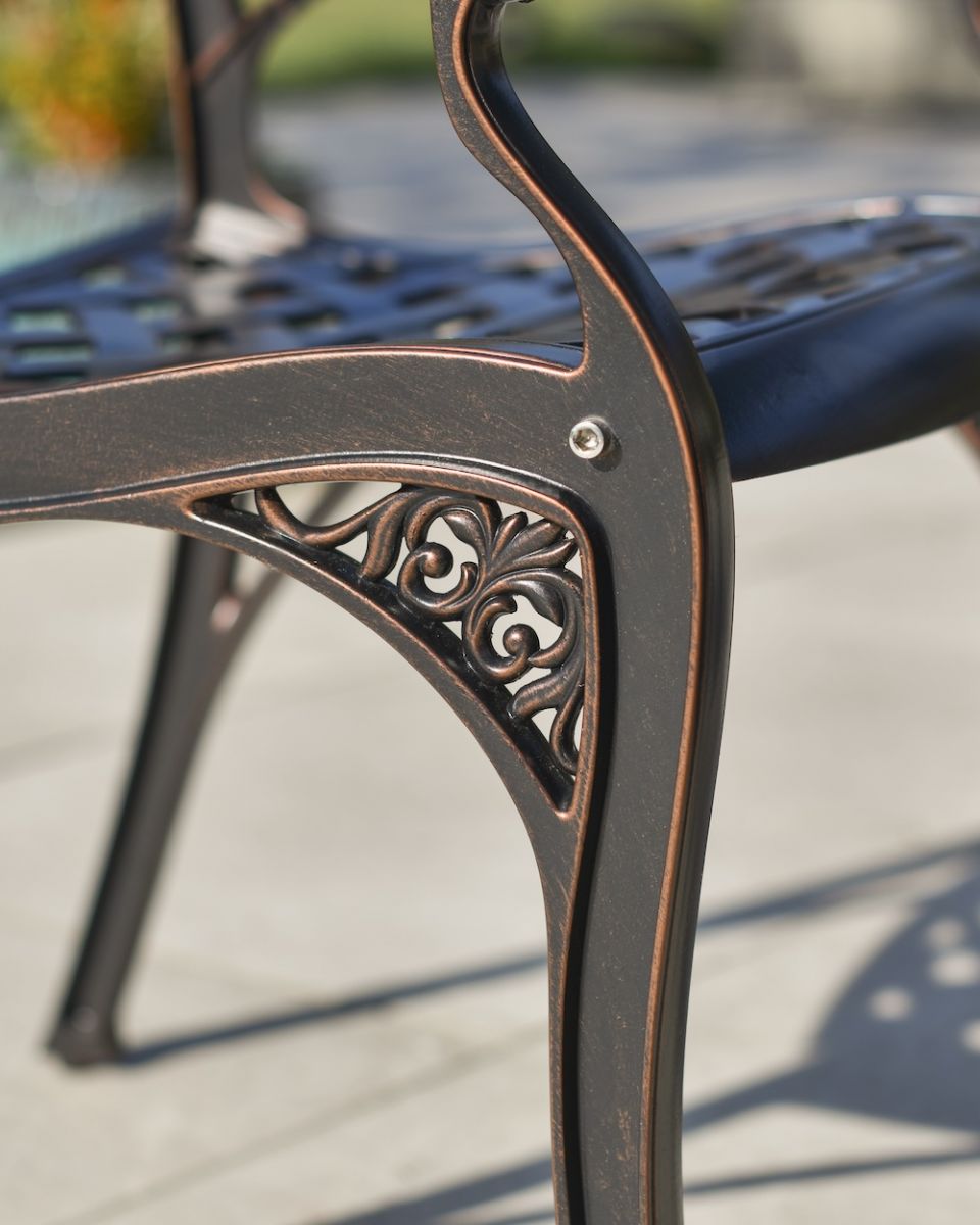 close up of chair leg detail on garden furniture set
